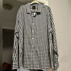 LINEA UOMO. Men’s Black & White Plaid Button Down Shirt, 5XL.